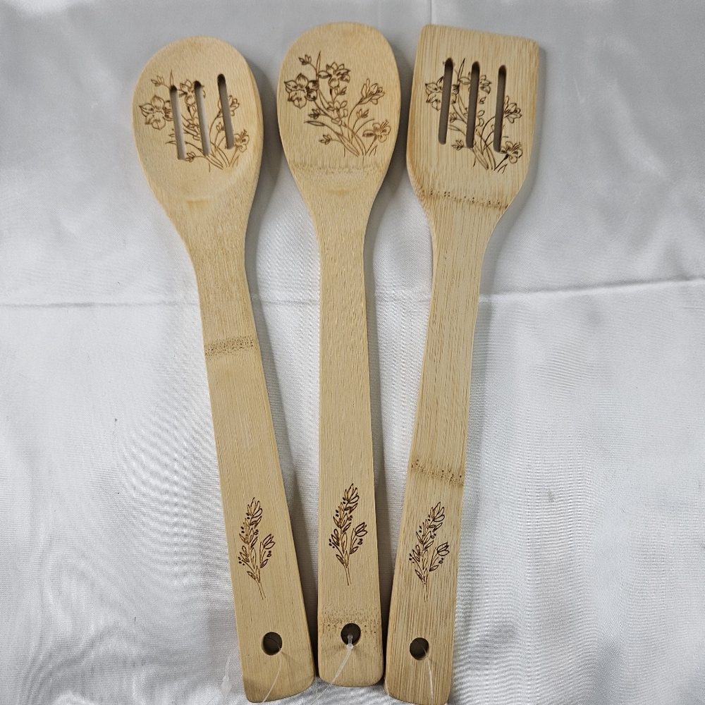 Wooden Spoons for Cooking 3 Peace Set Bamboo Utensil Set Wood Spatula Spoons